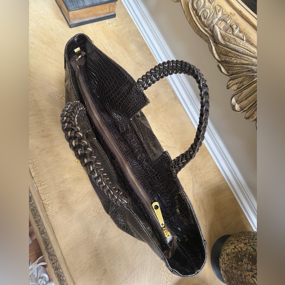 Dark Brown Crocodile Embossed Handbag - Picture 6 of 7